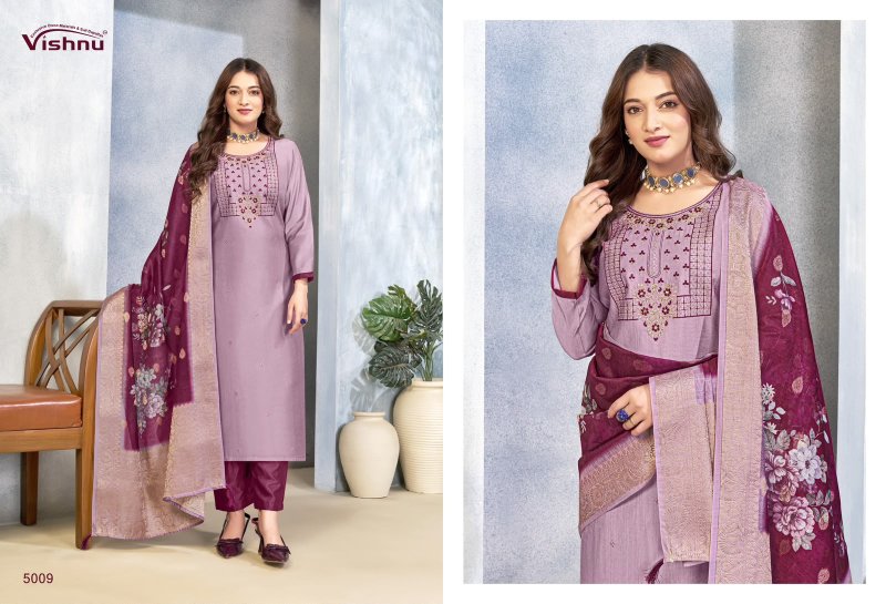 Sarita By Vishnu Vertican Silk Dress Material 